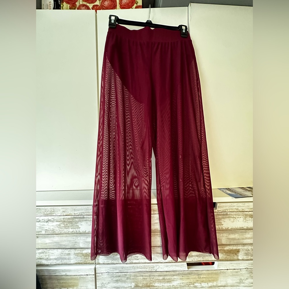 💃 Balera Maroon Mesh Wide Leg Dance Pants Adult Small SA